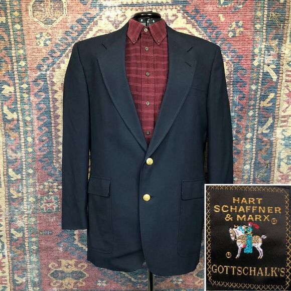 VTG Hart Schaffner Blazer Mens 44R Blue 90s Jack Nicklaus Sport Coat Suit Jacket - Picture 1 of 14